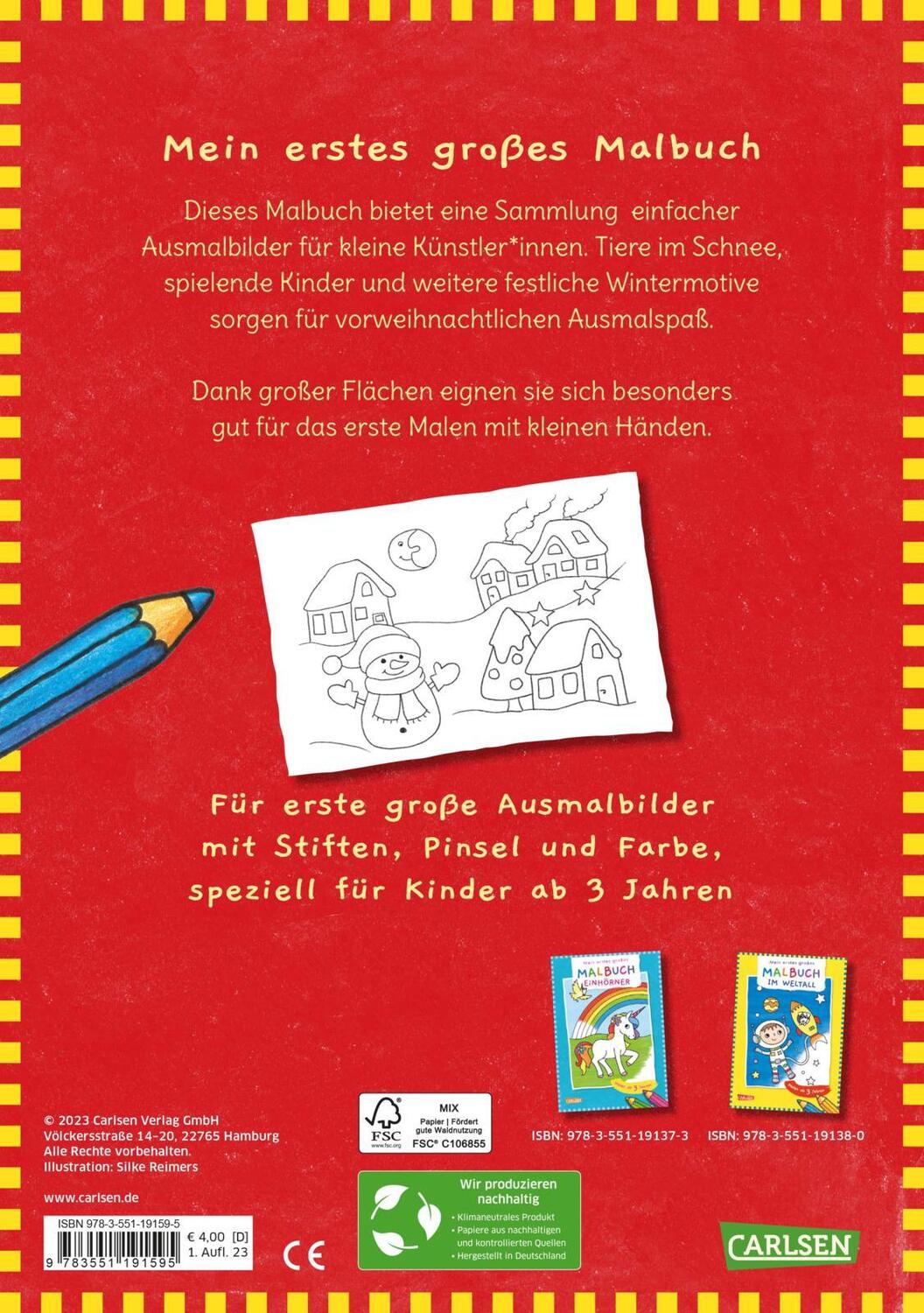 Rückseite: 9783551191595 | Ausmalbilder für Kita-Kinder: Mein erstes großes Malbuch: Weihnachten