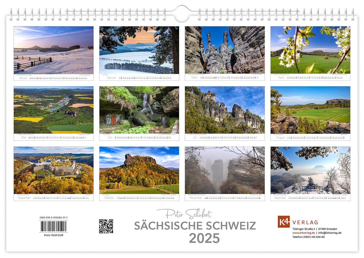 Bild: 9783910680517 | Kalender Sächsische Schweiz 2025 | 45 x 30 cm weißes Kalendarium