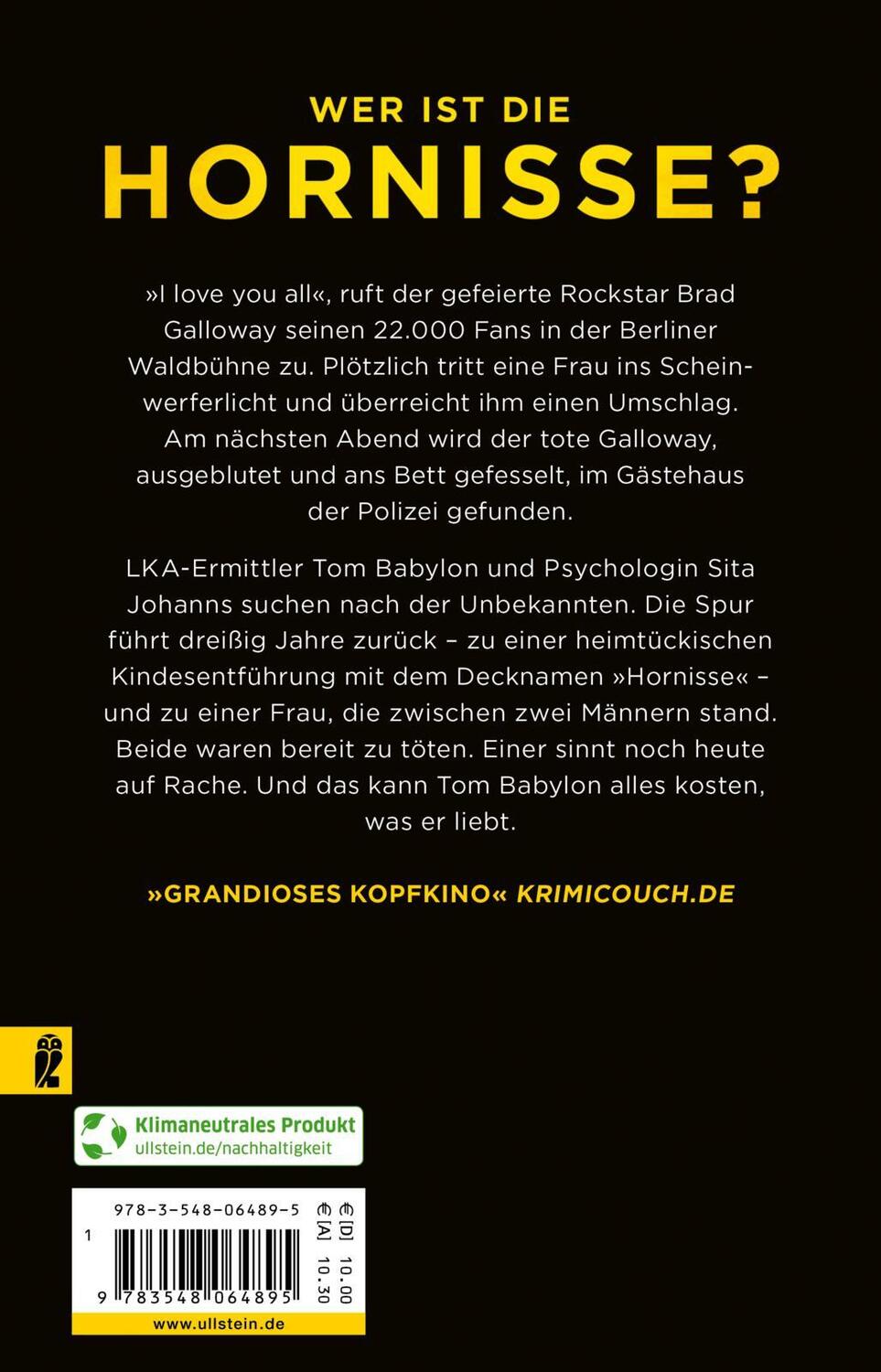 Rückseite: 9783548064895 | Die Hornisse | Marc Raabe | Taschenbuch | Tom Babylon-Serie | 544 S.