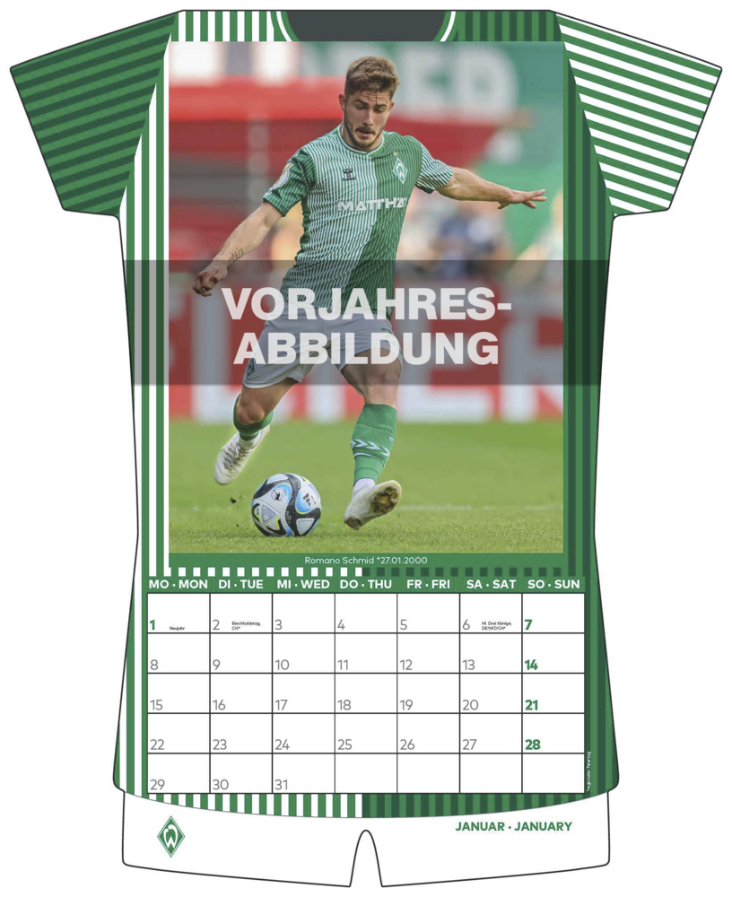 Bild: 4002725994509 | N NEUMANNVERLAGE - Werder Bremen 2025 Trikotkalender, 34,1x42cm,...