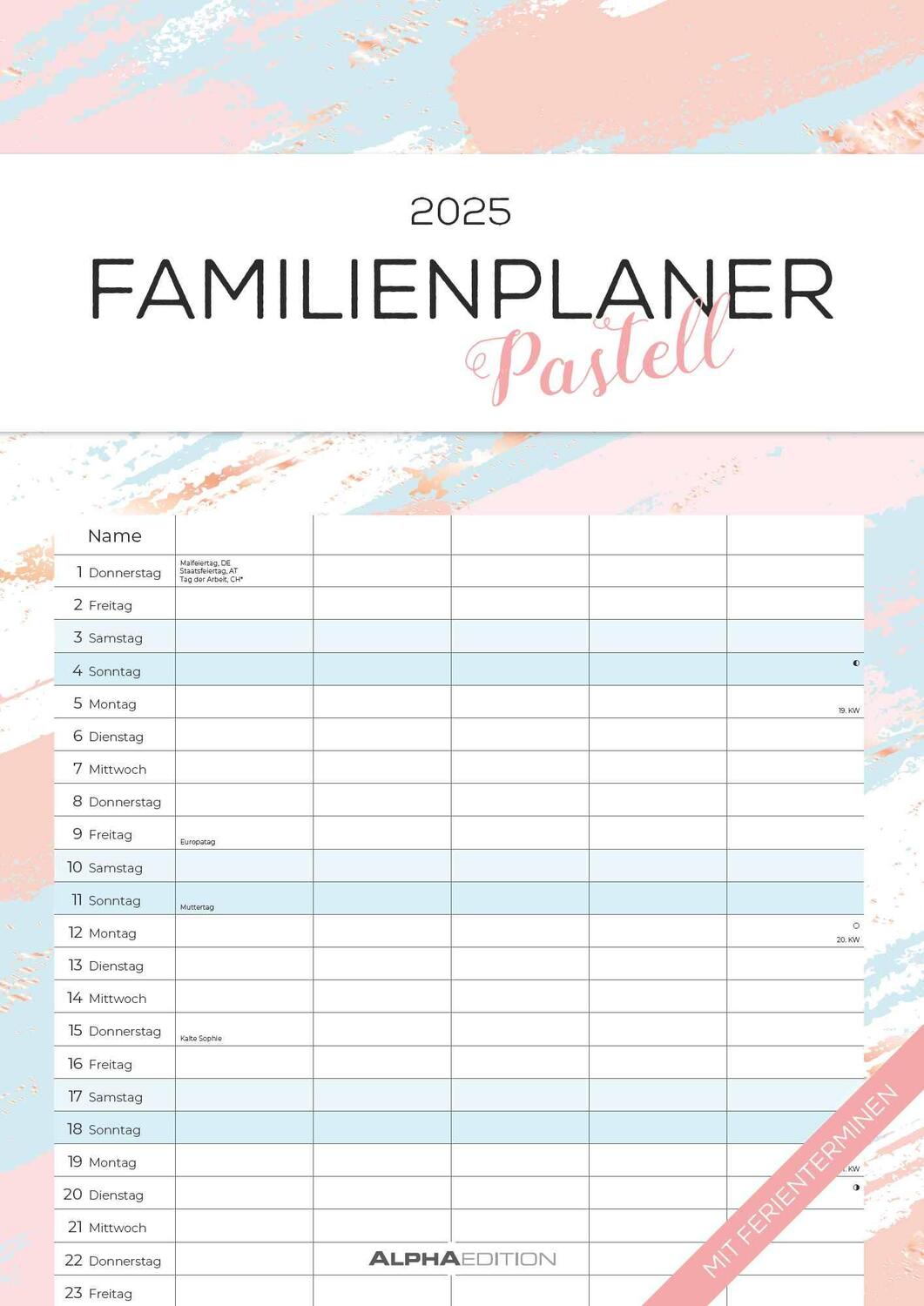 Cover: 4251732343477 | Familienplaner Pastell 2025 - Familienkalender A3 (29,7x42 cm) -...