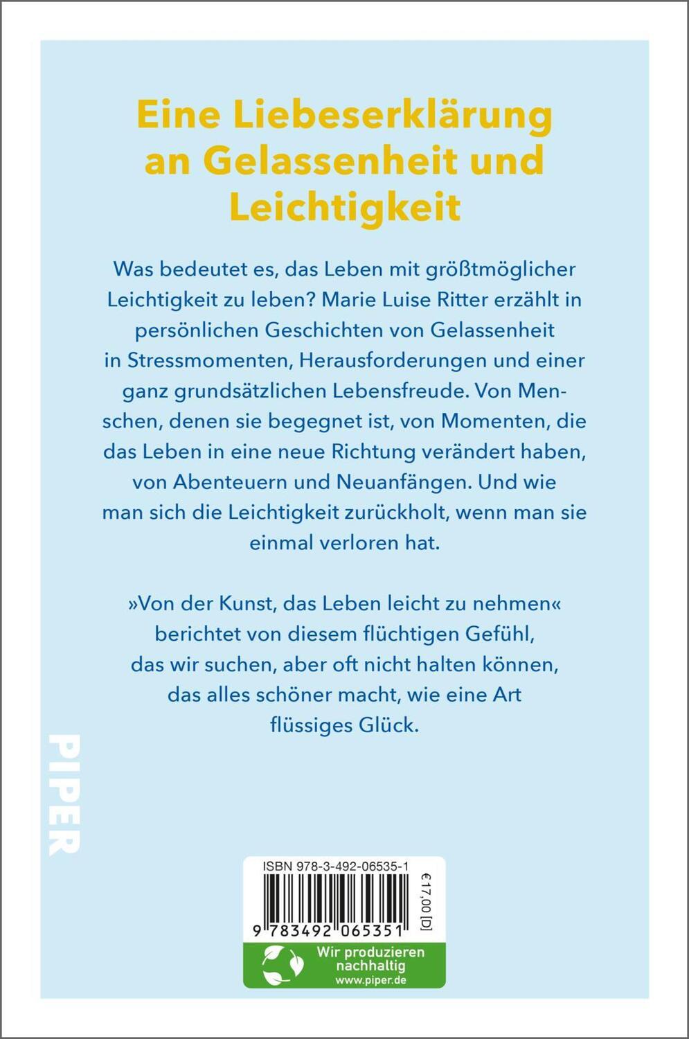 Rückseite: 9783492065351 | Von der Kunst, das Leben leicht zu nehmen | Marie Luise Ritter | Buch