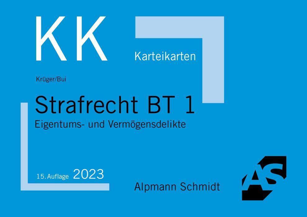 Cover: 9783867528832 | Karteikarten Strafrecht BT 1 | Eigentums- und Vermögensdelikte | Buch