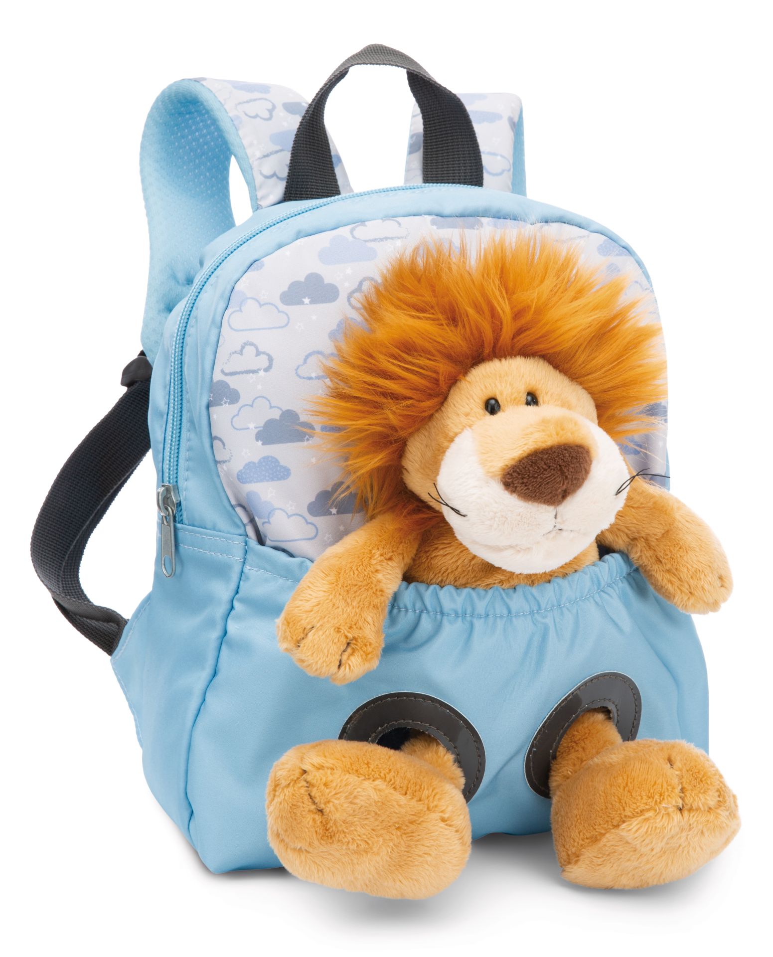 Cover: 4012390498486 | Nici 49848 Rucksack mit Plüschtier 21x26cm Löwe 25cm hellblau | 49848