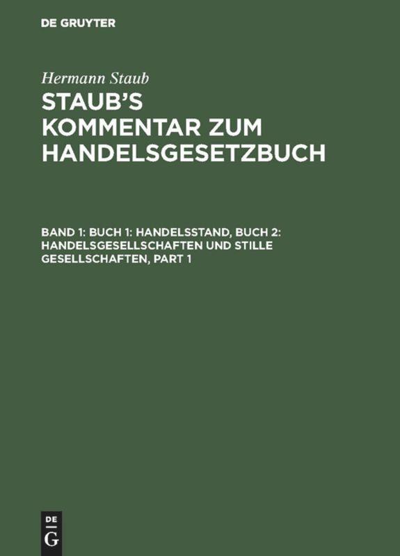 Cover: 9783111158808 | Buch 1: Handelsstand, Buch 2: Handelsgesellschaften und stille...