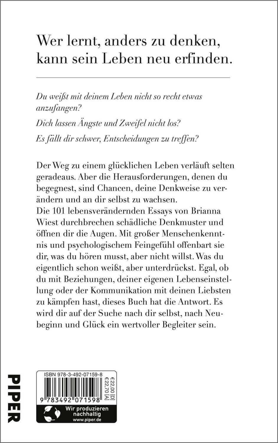 Rückseite: 9783492071598 | 101 Essays, die dein Leben verändern werden | Brianna Wiest | Buch