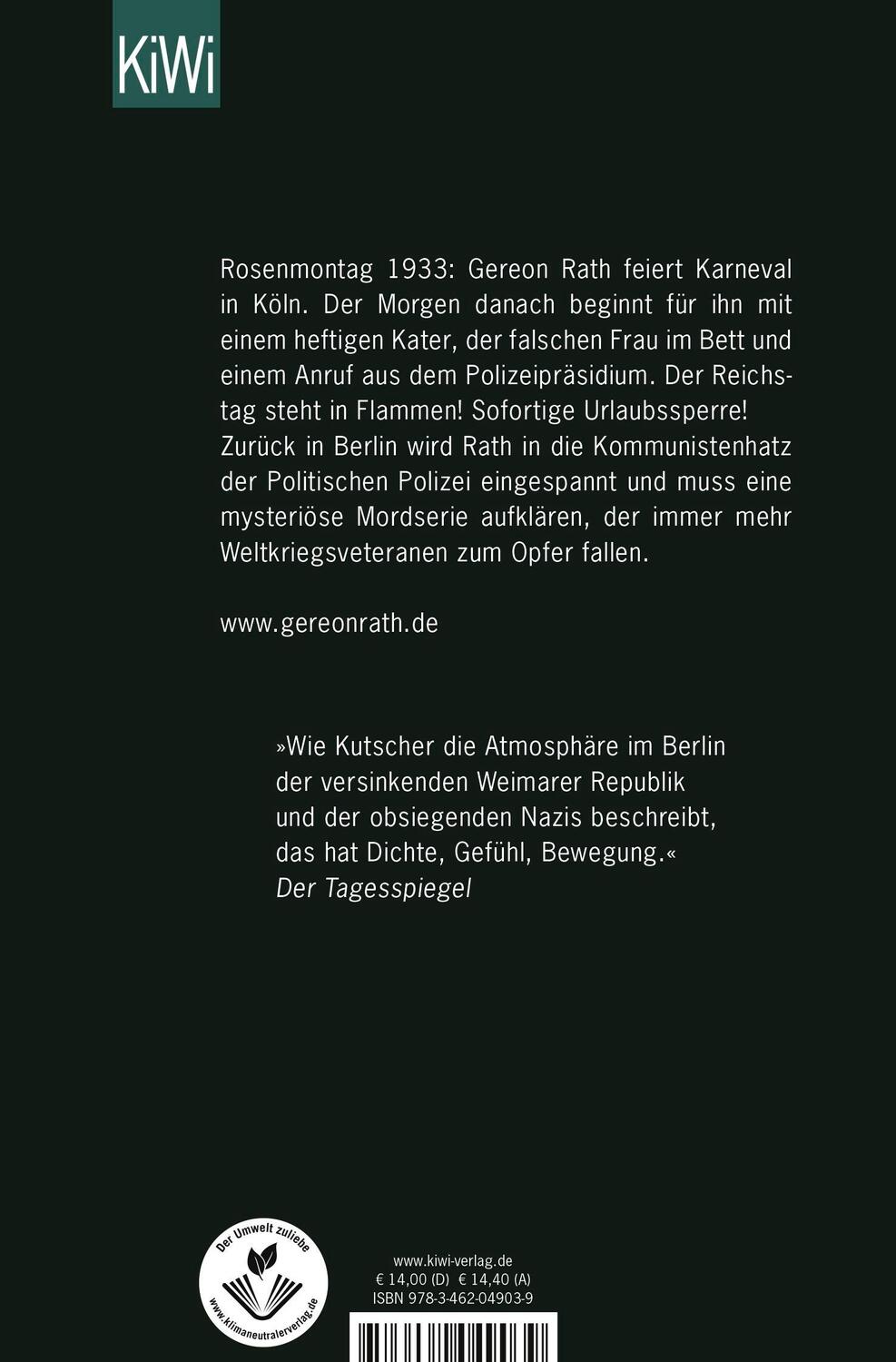 Rückseite: 9783462049039 | Märzgefallene | Gereon Raths fünfter Fall | Volker Kutscher | Buch