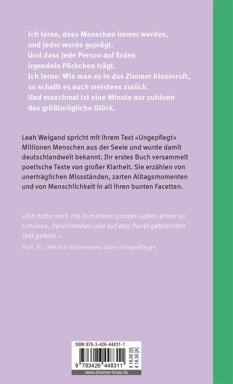 Rückseite: 9783426448311 | Ein wenig mehr Wir | Texte über Menschlichkeit | Leah Weigand | Buch