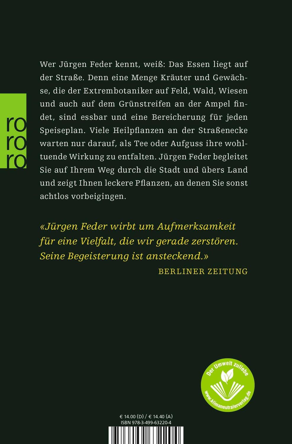 Rückseite: 9783499632204 | Feders kleine Kräuterkunde | Das Essen liegt auf der Straße | Feder