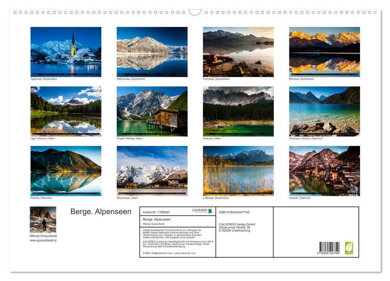 Bild: 9783435447749 | Berge. Alpenseen (Wandkalender 2025 DIN A2 quer), CALVENDO...