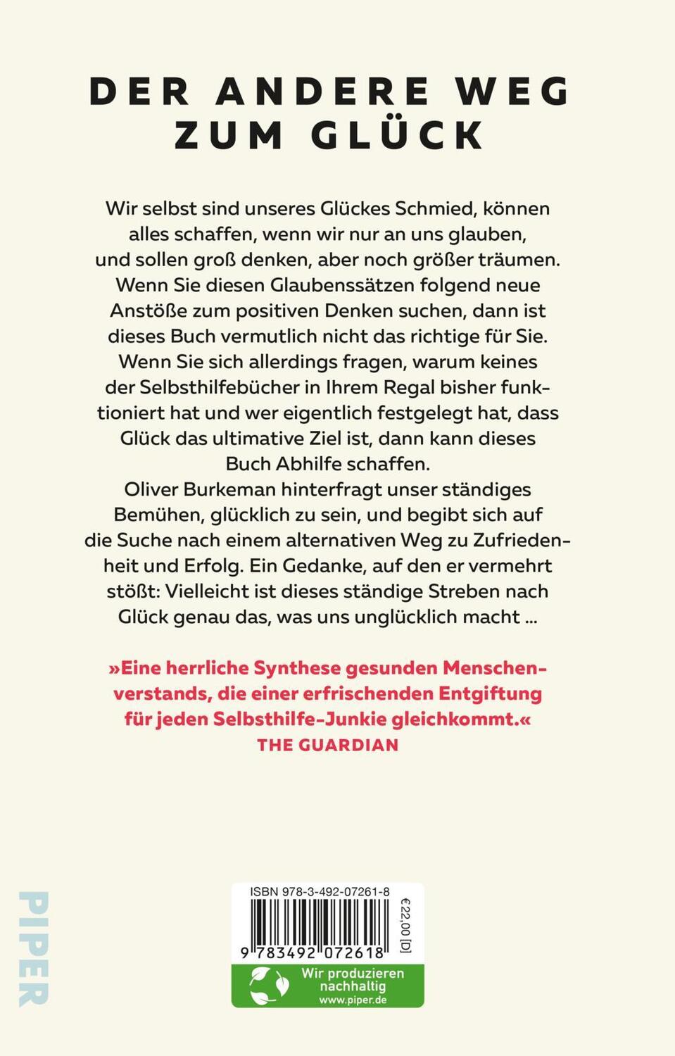 Rückseite: 9783492072618 | Das Glück ist mit den Realisten | Oliver Burkeman | Buch | 288 S.