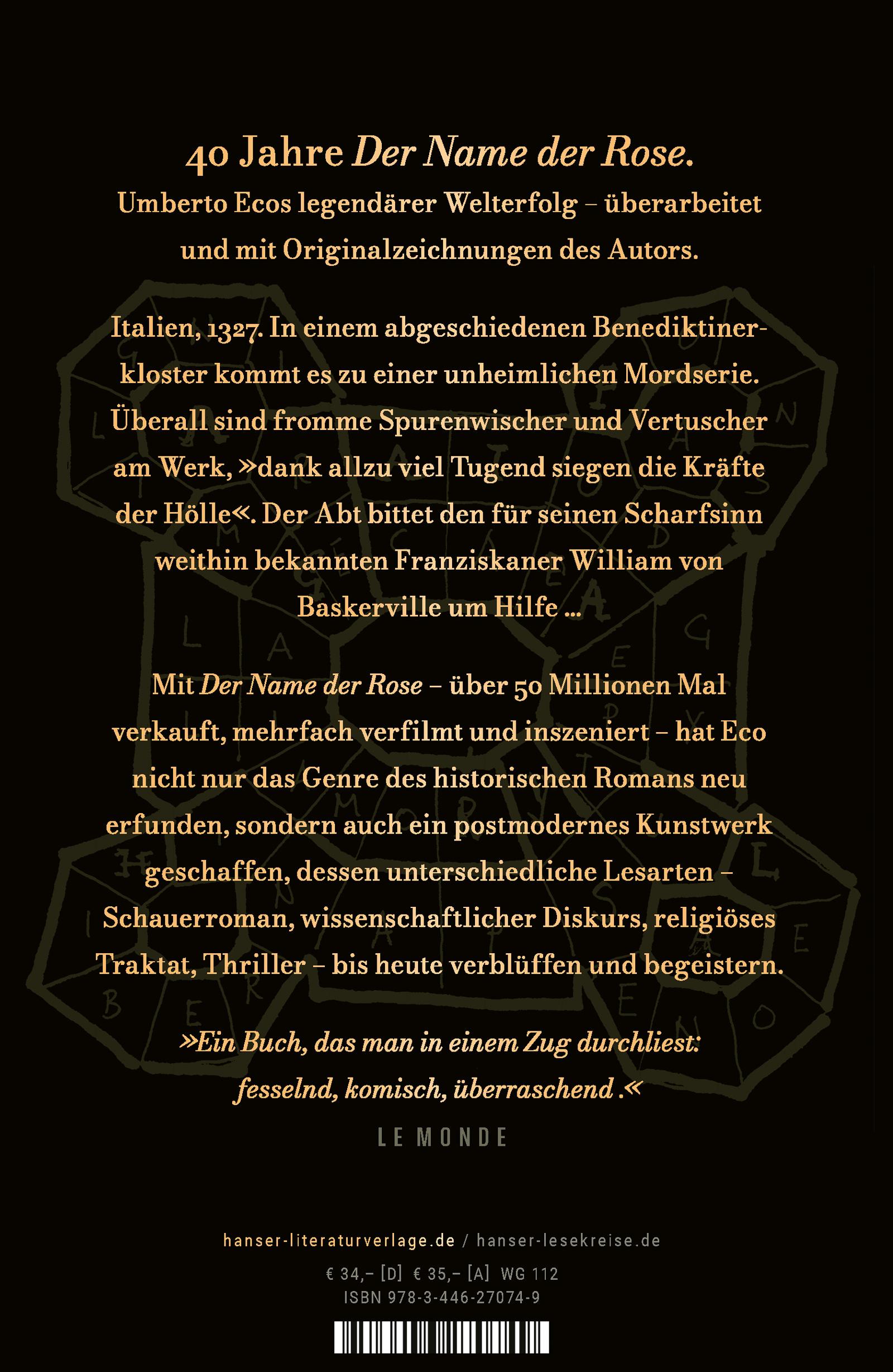 Bild: 9783446270749 | Der Name der Rose | Roman. Jubiläumsausgabe | Umberto Eco | Buch