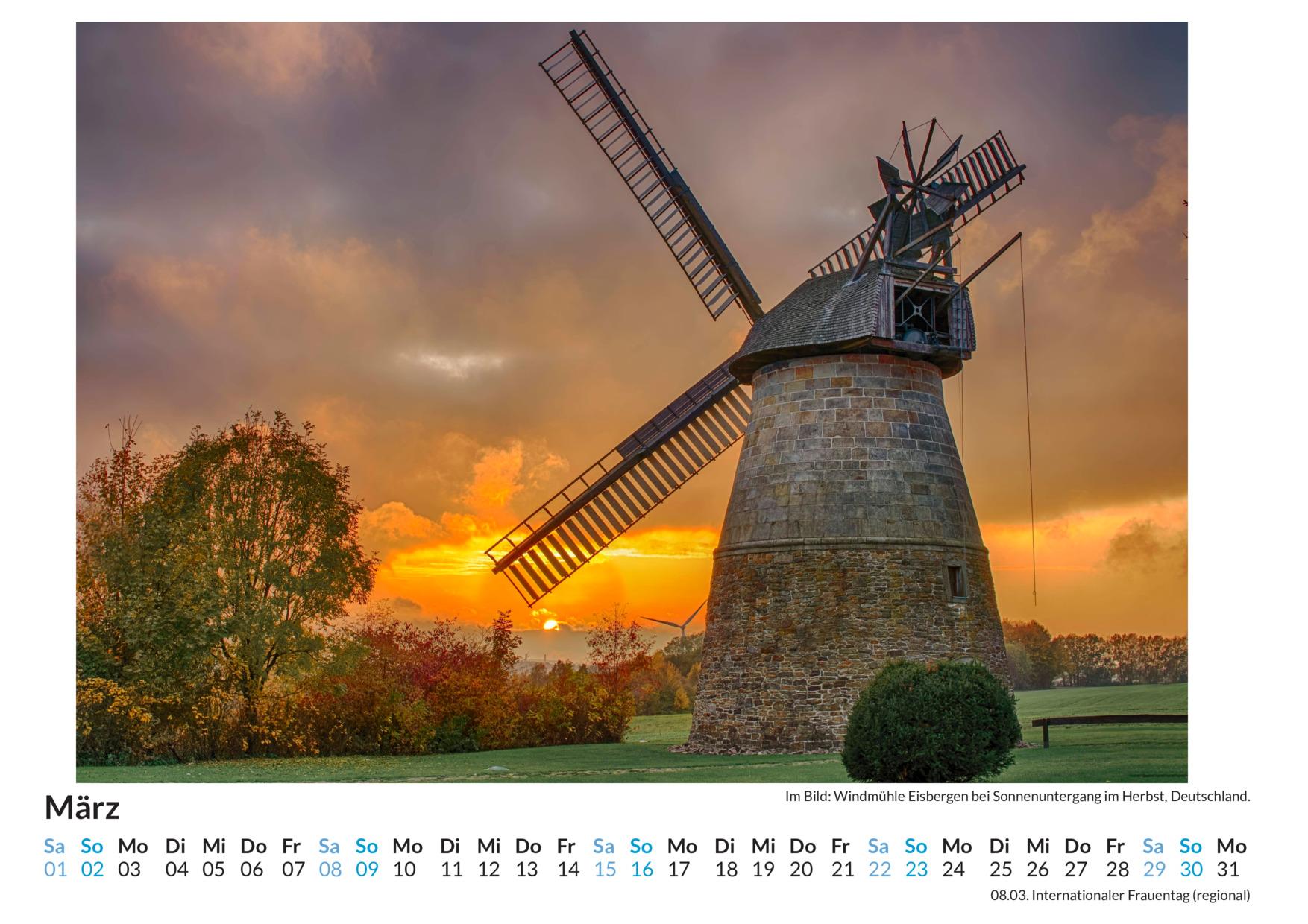 Bild: 9783759121547 | Windmühlen - (Wandkalender 2025, Kalender DIN A4 quer,...