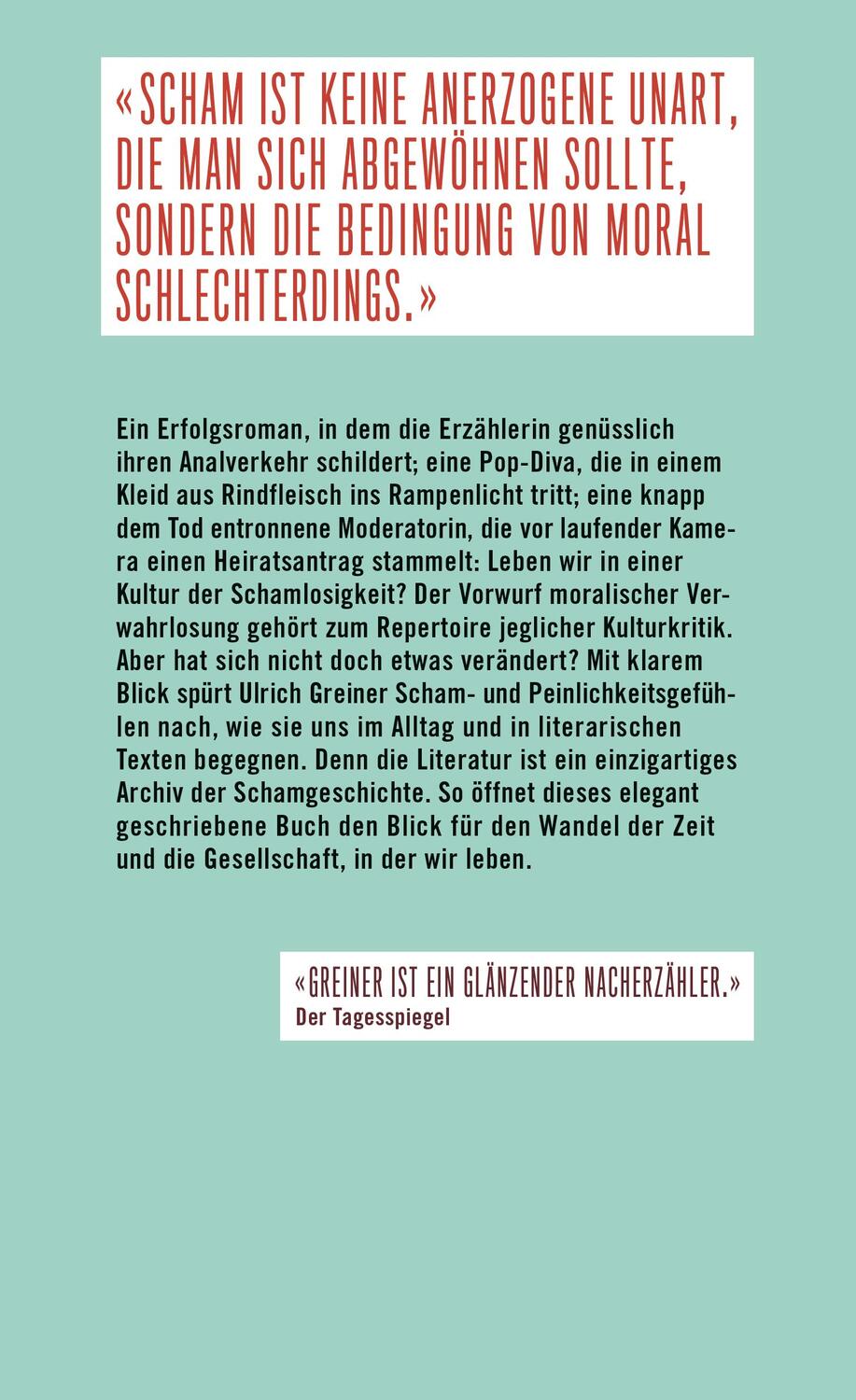 Rückseite: 9783498025243 | Schamverlust | Vom Wandel der Gefühlskultur | Ulrich Greiner | Buch