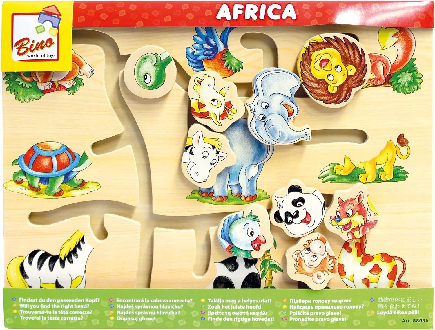 Cover: 4019359880962 | Bino 88096 - Motorikspiel Africa, Schiebepuzzle Tiere, Holz,...