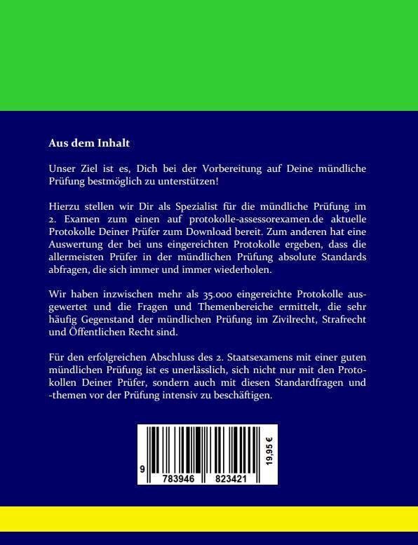 Rückseite: 9783946823421 | Standardfragen und -themen in der mündlichen Prüfung im 2. Examen