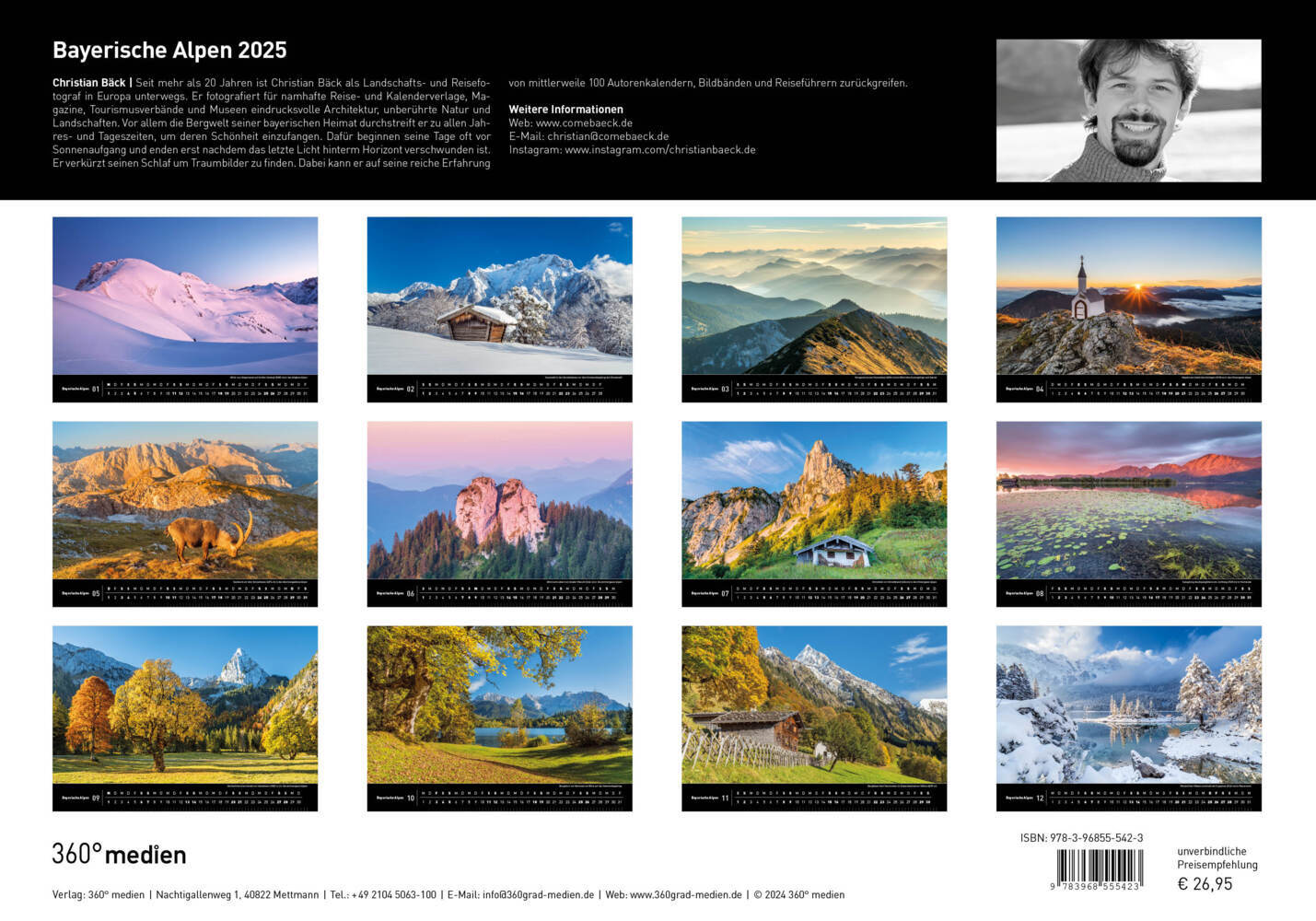 Bild: 9783968555423 | 360° Bayerische Alpen Premiumkalender 2025 | Christian Bäck | Kalender