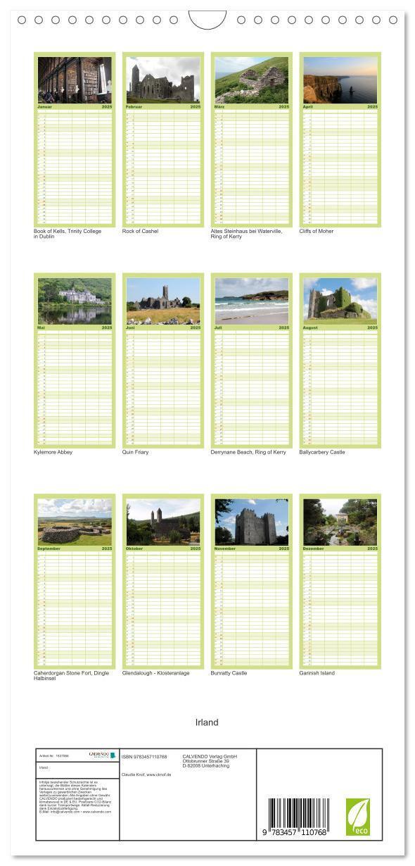 Bild: 9783457110768 | Familienplaner 2025 - Irland mit 5 Spalten (Wandkalender, 21 x 45...