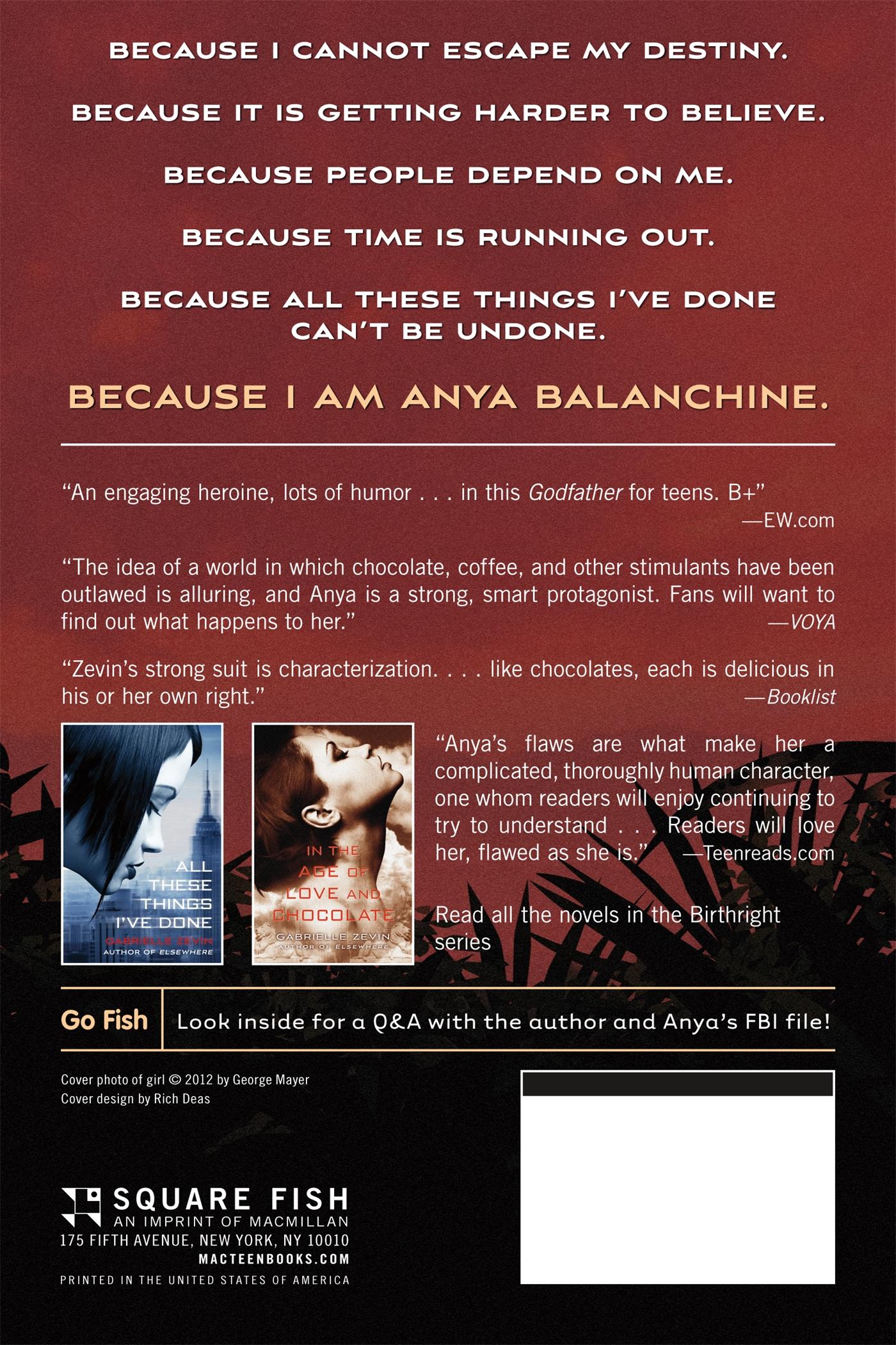 Rückseite: 9781250034229 | Because It Is My Blood | Gabrielle Zevin | Taschenbuch | Englisch