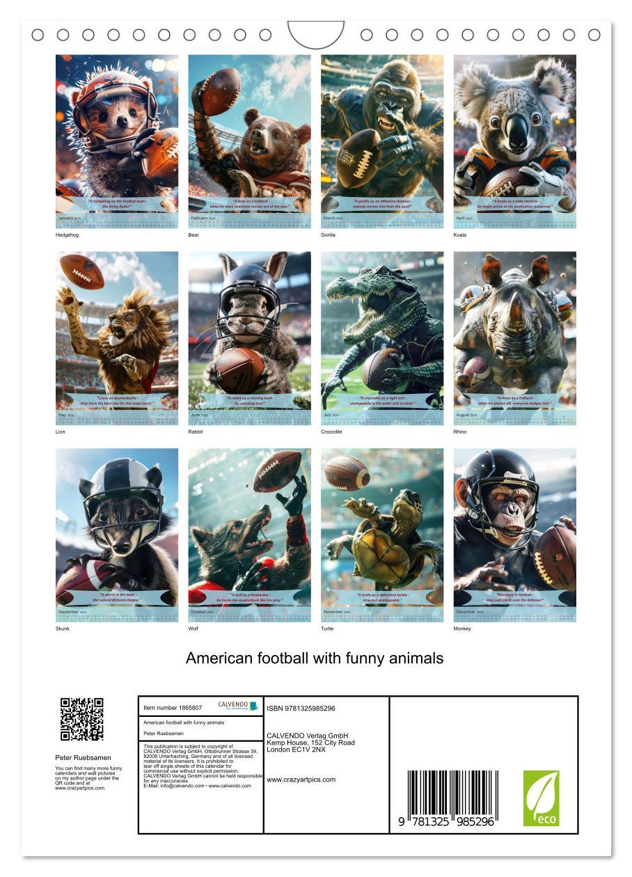 Bild: 9781325985296 | American football with funny animals (Wall Calendar 2025 DIN A4...