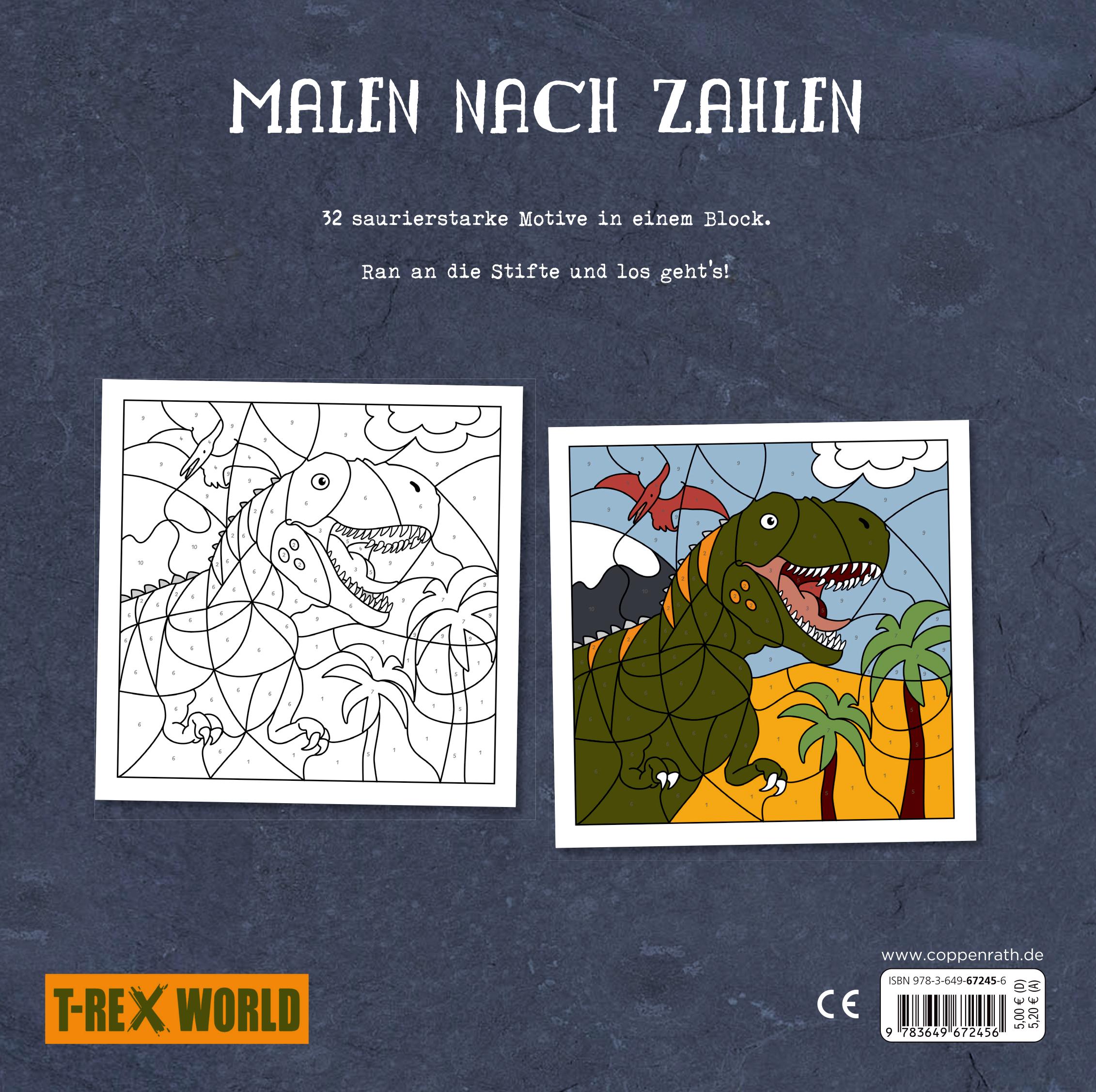 Rückseite: 9783649672456 | Malen nach Zahlen | 32 saurierstarke Motive! (T-Rex World) | Frey