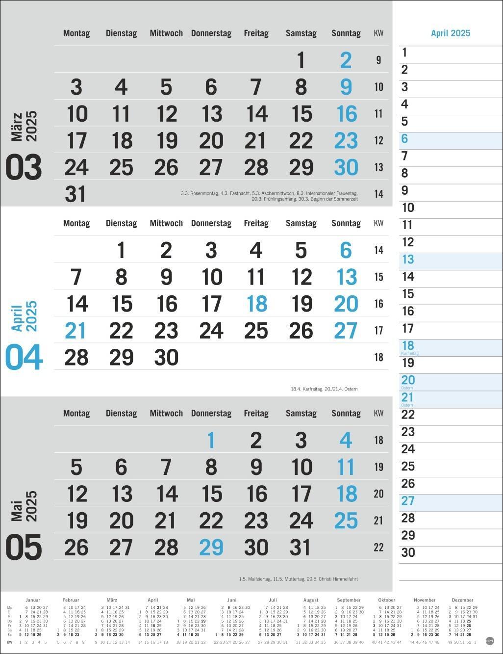 Bild: 9783756406630 | 3-Monats-Planer, blau 2025 | Heye | Kalender | Bürokalender Heye