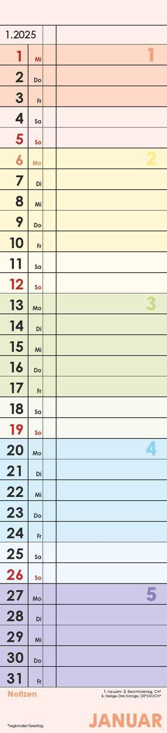 Bild: 4251732344504 | Streifenplaner Farbenfroh 2025 - Streifen-Kalender 11,3x49x5 cm -...