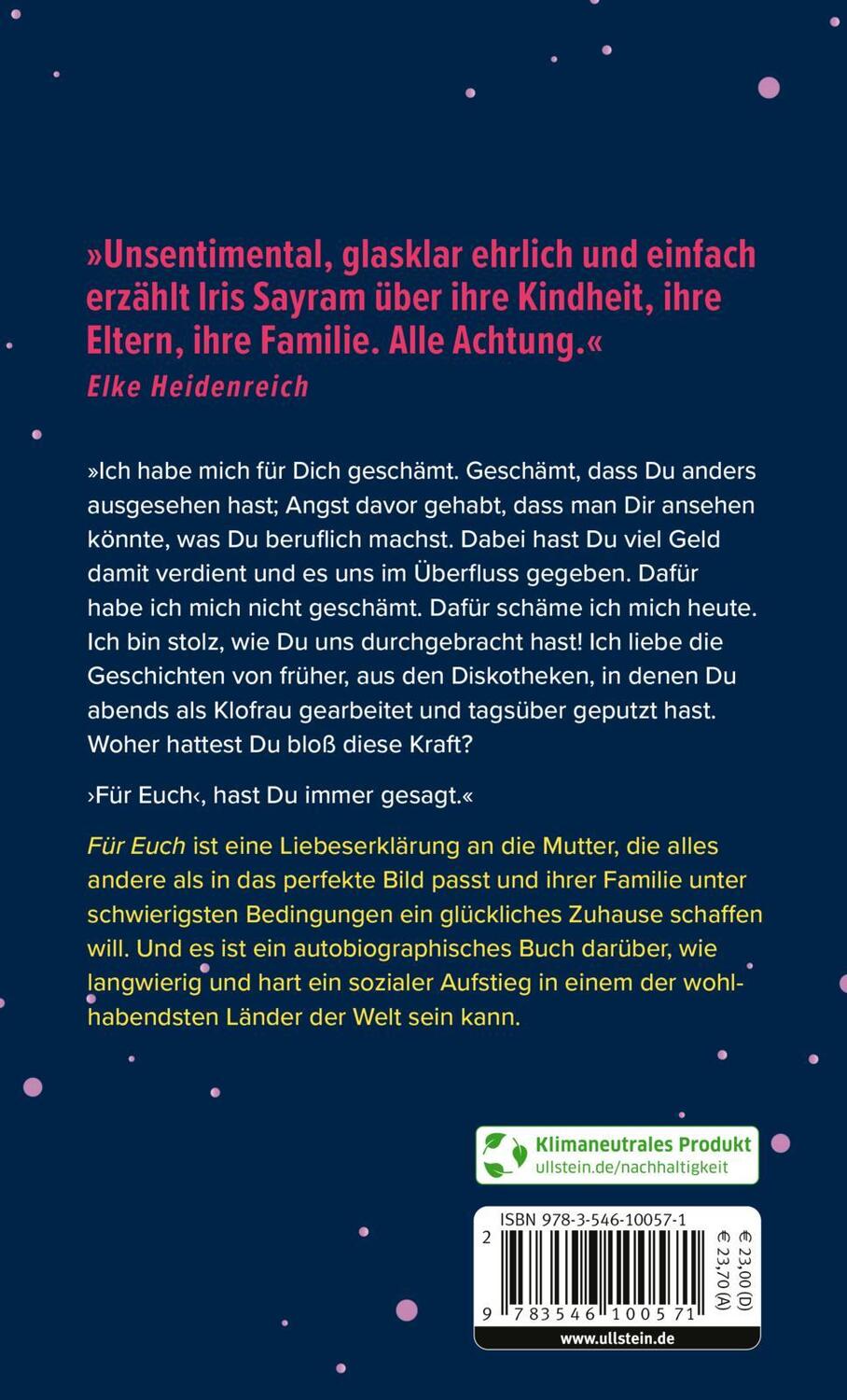 Rückseite: 9783546100571 | Für euch | 'Alle Achtung.' Elke Heidenreich | Iris Sayram | Buch