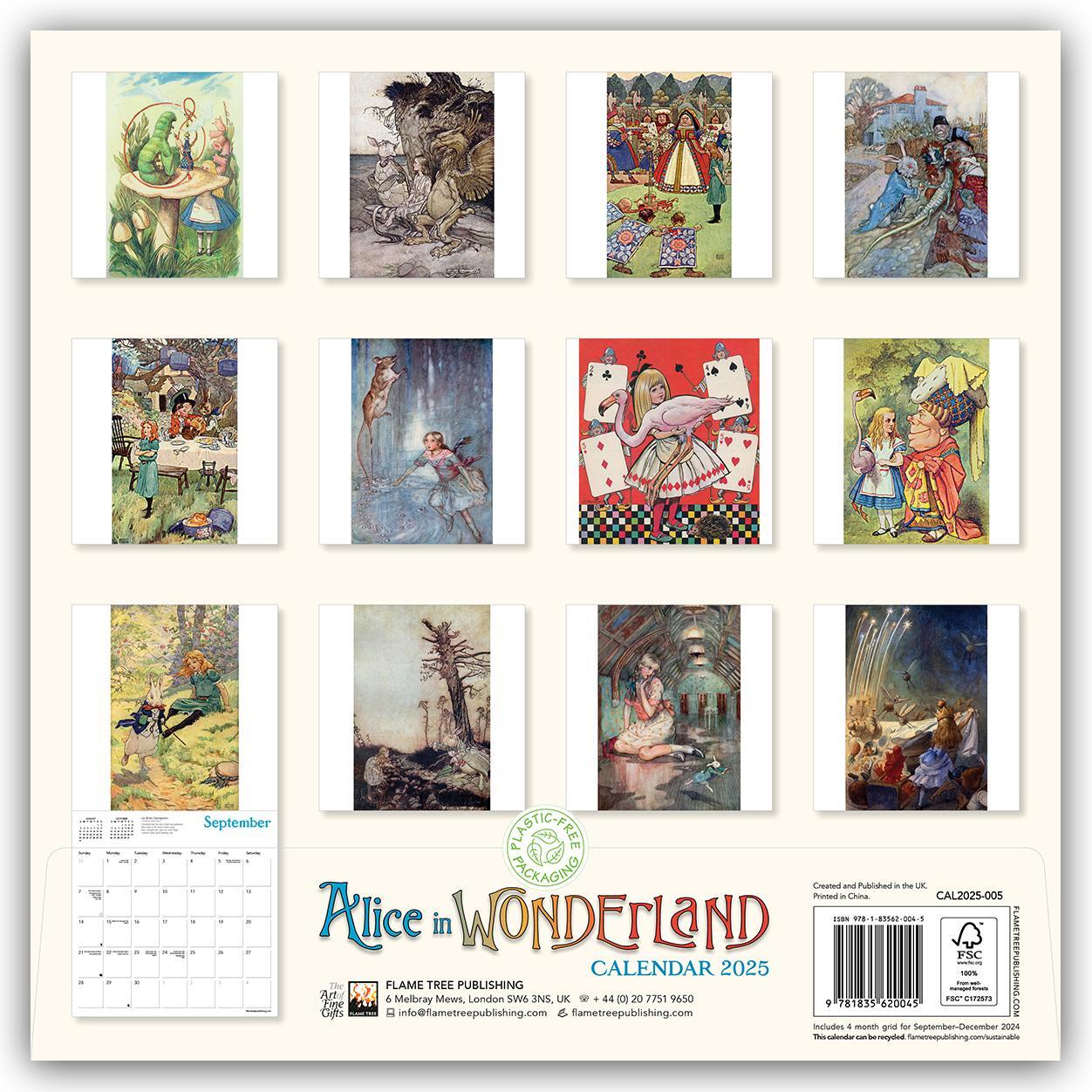 Rückseite: 9781835620045 | Alice in Wonderland - Alice im Wunderland 2025 | Tree Flame | Kalender