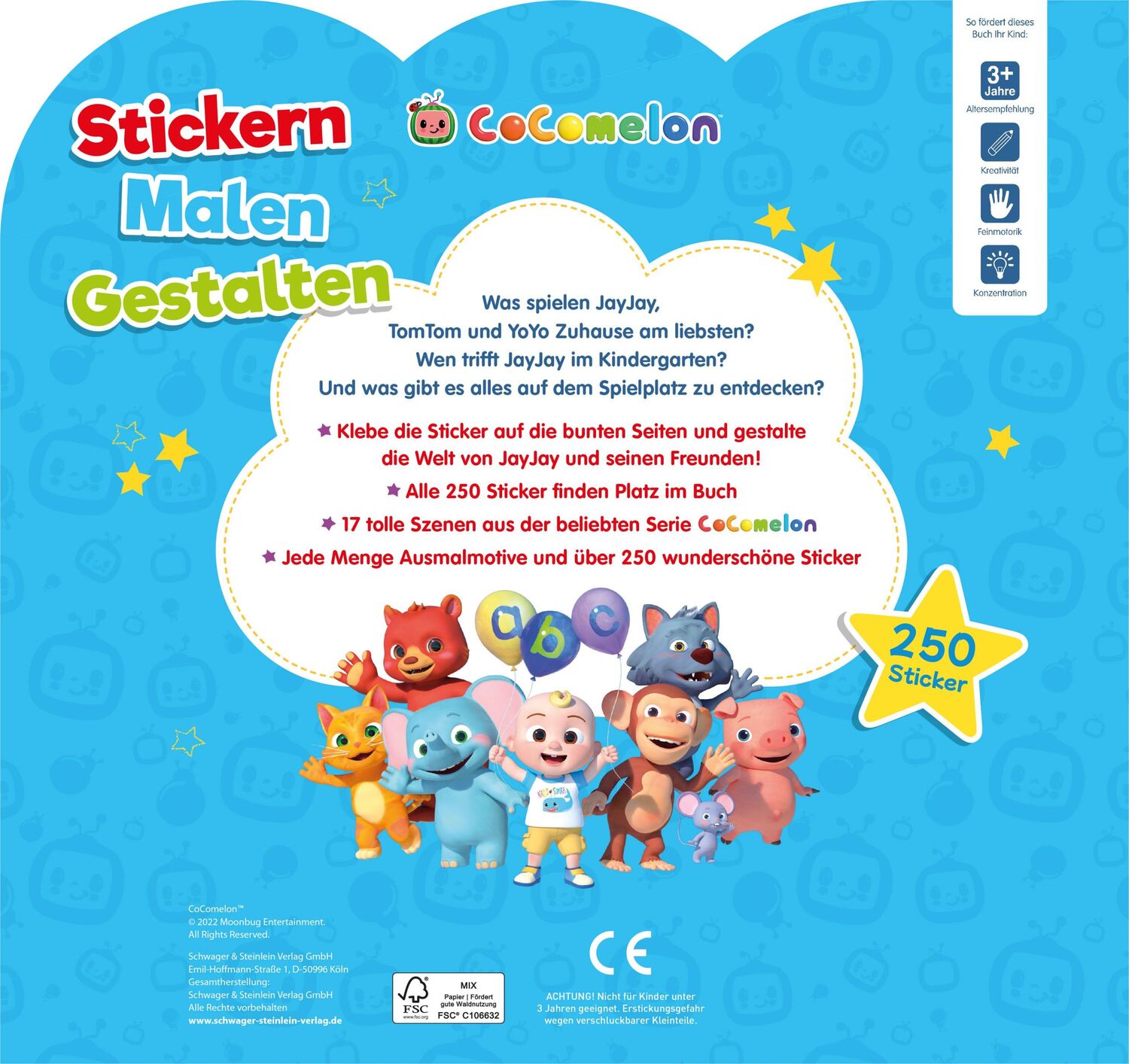 Rückseite: 9783849932718 | CoComelon - Stickern, Malen, Gestalten: Mit 250 Stickern. Für...