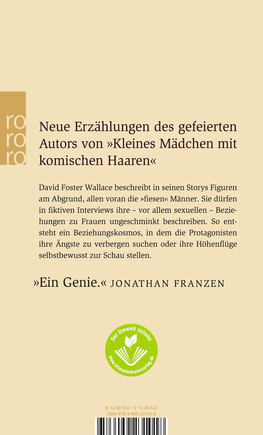 Rückseite: 9783499231018 | Kurze Interviews mit fiesen Männern | Storys | David Foster Wallace