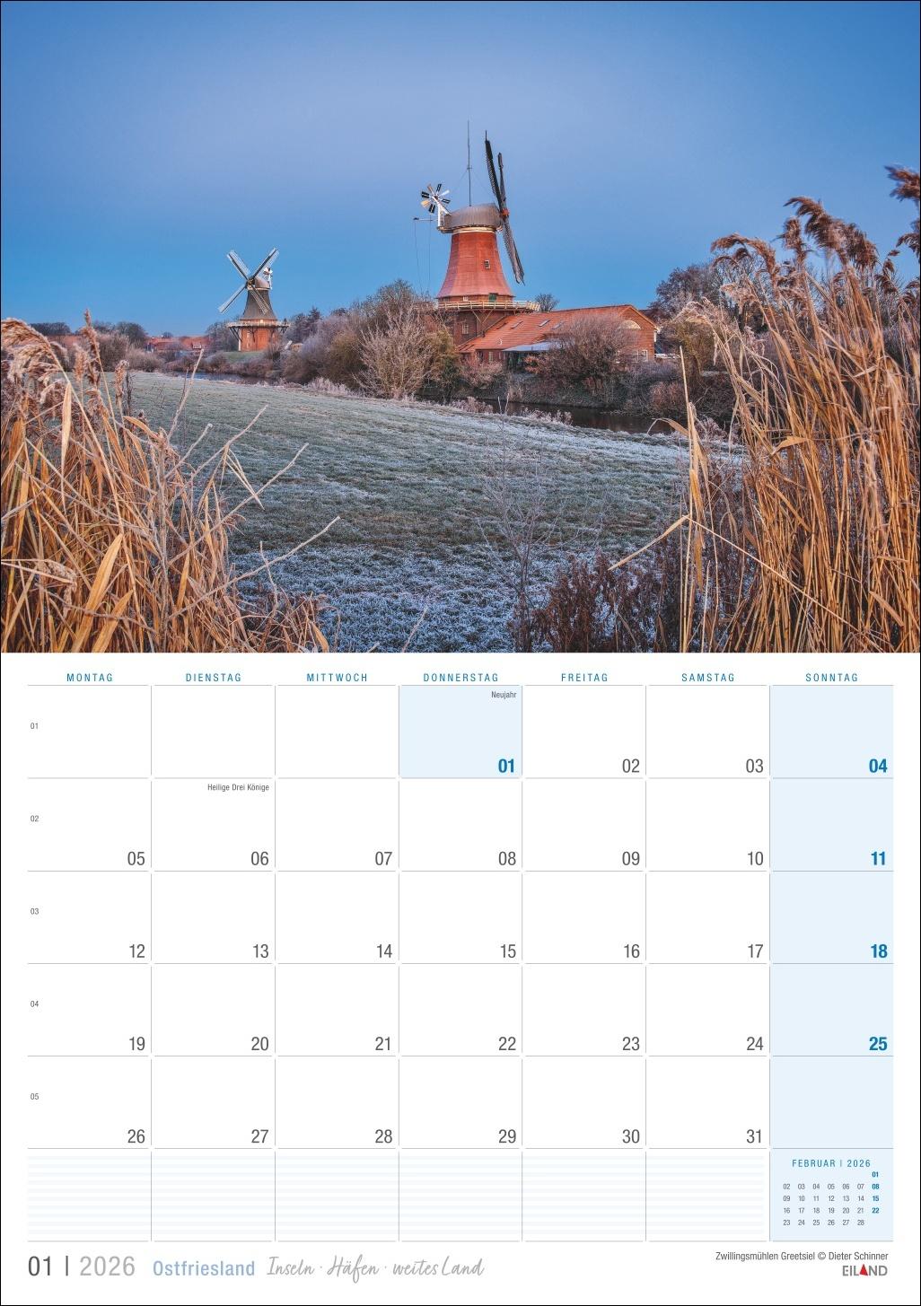 Bild: 9783964023926 | Ostfriesland Kalender 2026 - Inseln · Häfen · weites Land | Eiland