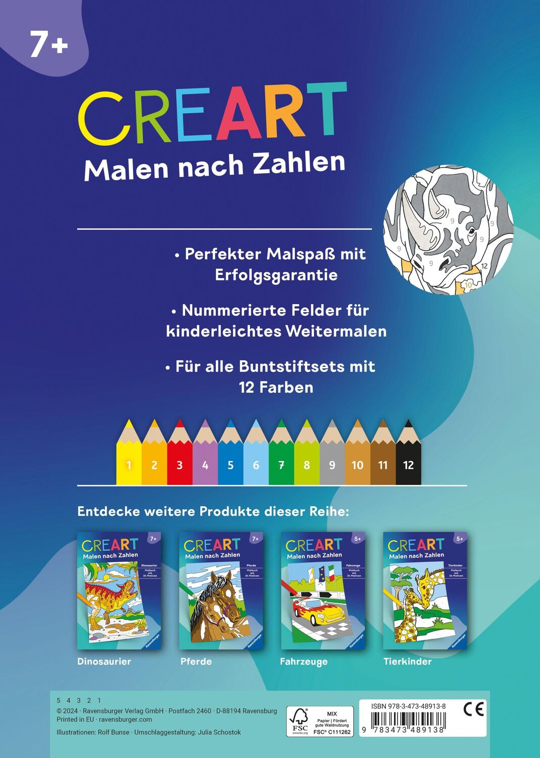 Rückseite: 9783473489138 | Ravensburger CreArt Malen nach Zahlen ab 7: Gefährliche Tiere,...