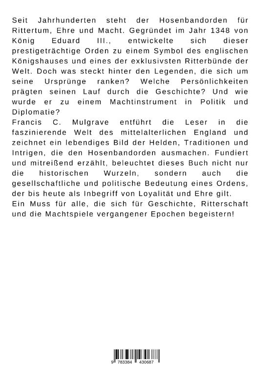 Rückseite: 9783384430687 | Der Hosenbandorden: Rittertum, Ehre und Macht | Francis C. Mulgrave