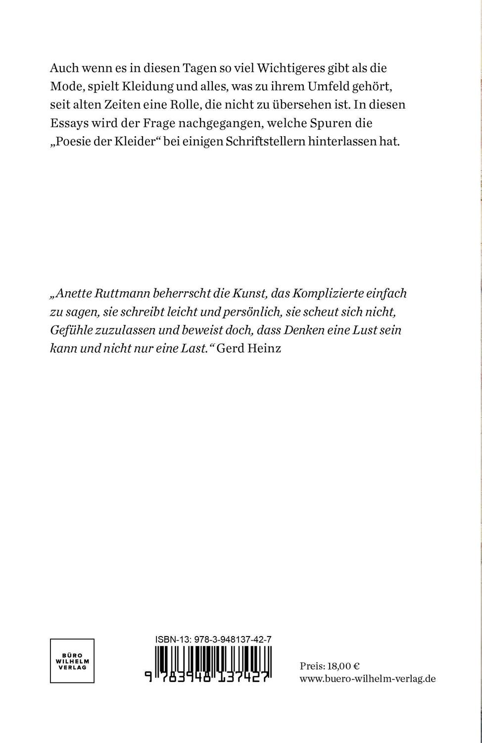 Bild: 9783948137427 | Poesie der Kleider | Essays über Frauen, Literatur und Mode | Ruttmann