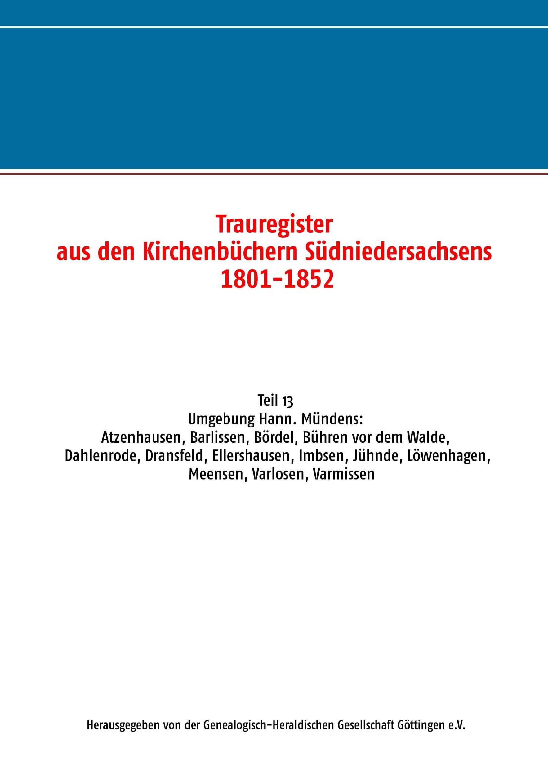 Cover: 9783837092516 | Trauregister aus den Kirchenbüchern Südniedersachsens 1801-1852 | V.