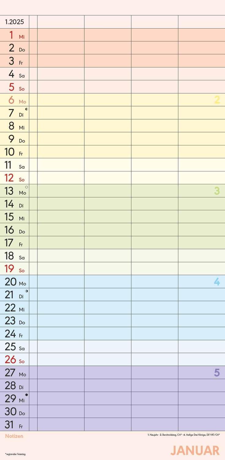 Bild: 4251732341336 | Familienplaner Farbenfroh mit 4 Spalten für 18 Monate 2025 -...