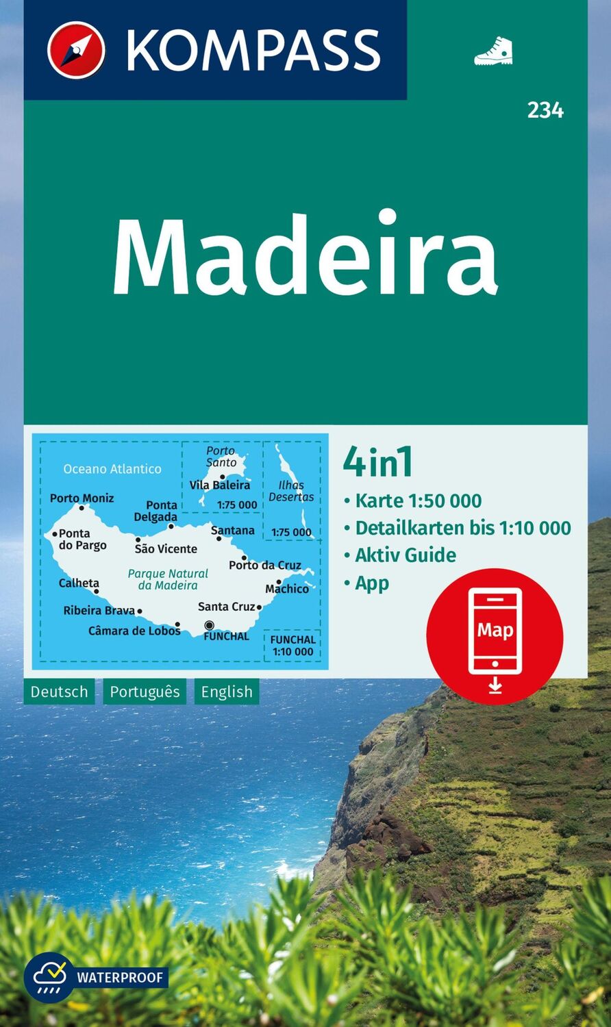 Cover: 9783991540755 | KOMPASS Wanderkarte 234 Madeira 1:50.000 | (Land-)Karte | 2 Bde/Tle