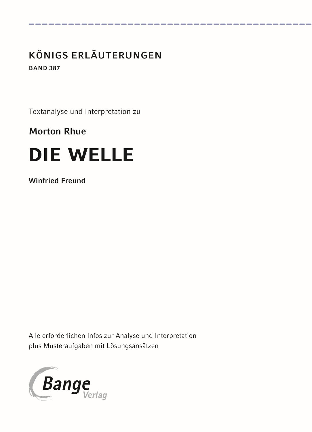 Bild: 9783804420717 | Die Welle - Textanalyse und Interpretation | Morton Rhue | Taschenbuch