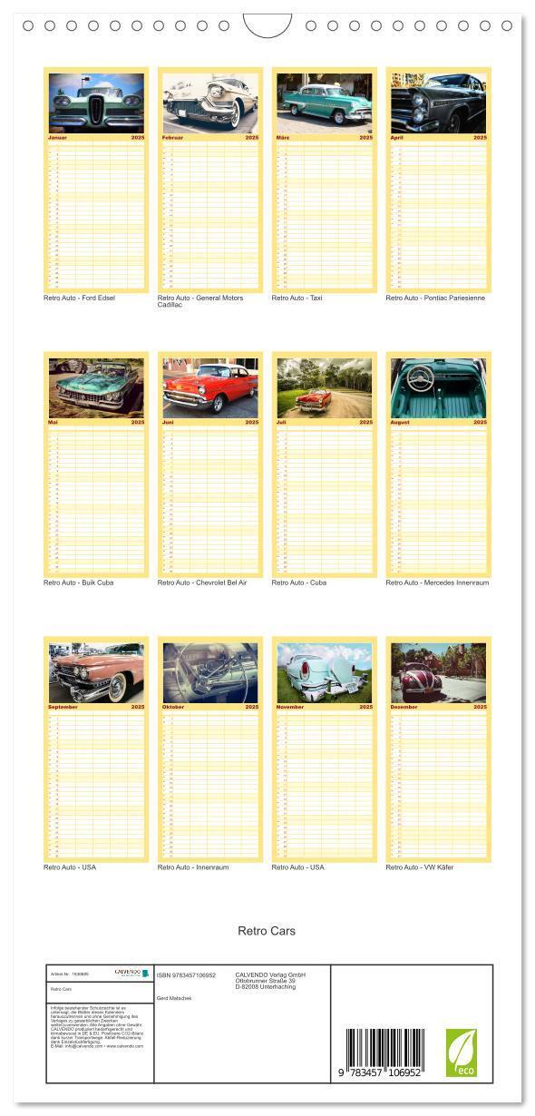 Bild: 9783457106952 | Familienplaner 2025 - Retro Cars mit 5 Spalten (Wandkalender, 21 x...