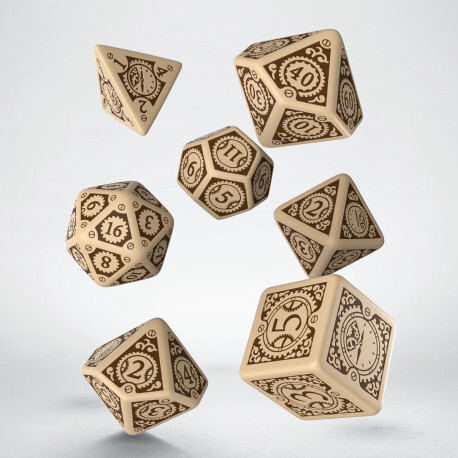 Cover: 5907699492893 | Steampunk Clockwork Beige &amp; brown Dice Set | Steampunk-Dice | QWOSTC74