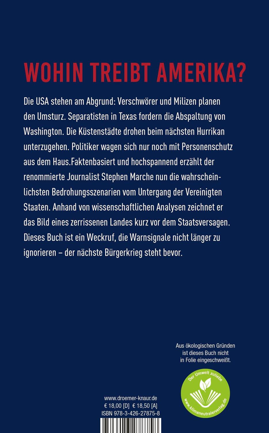 Rückseite: 9783426278758 | Aufstand in Amerika | Stephen Marche | Buch | 304 S. | Deutsch | 2022