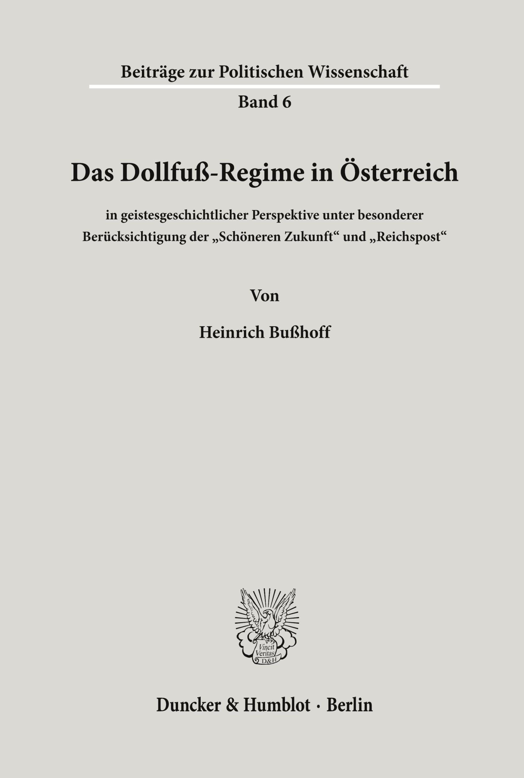 Cover: 9783428018253 | Das Dollfuß-Regime in Österreich | Heinrich Bußhoff | Taschenbuch