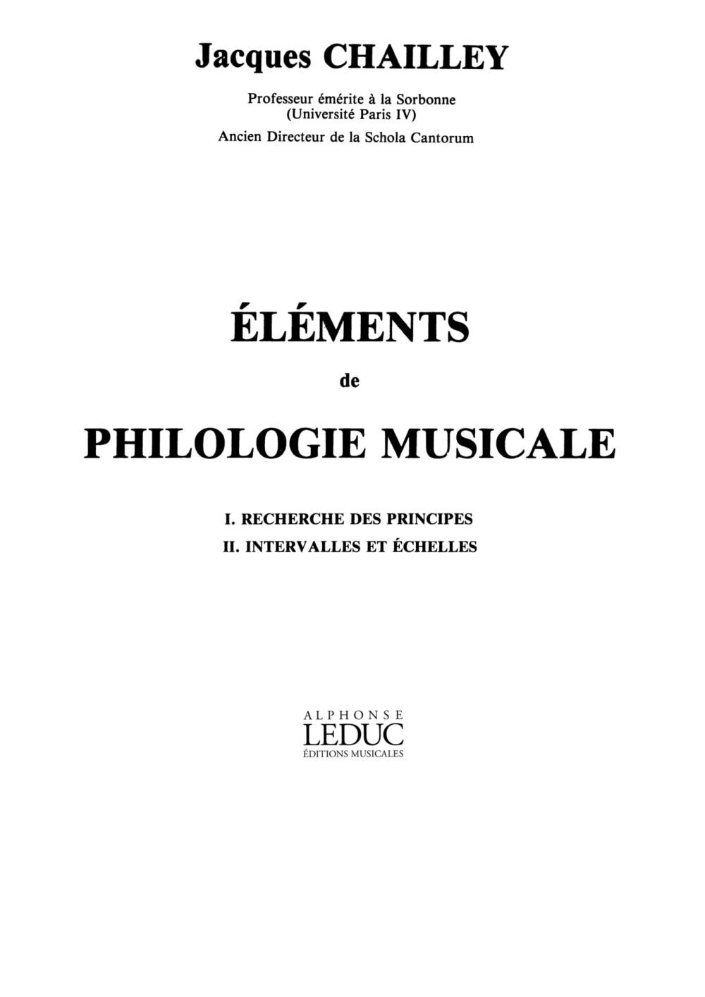 Cover: 9790046262401 | Elements de Philologie Musicale Music Theory | Jacques Chailley | Buch