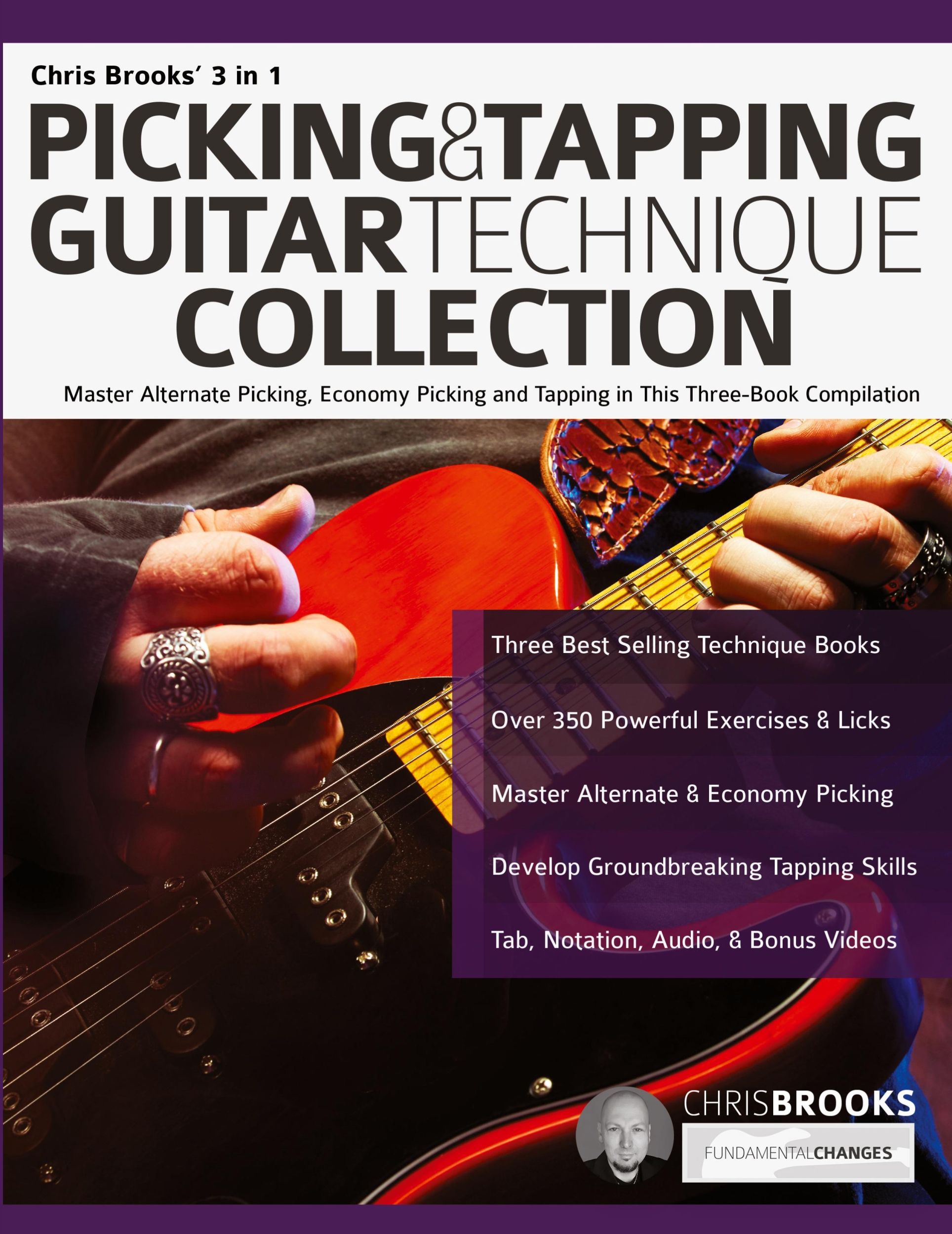 Cover: 9781789333923 | Chris Brooks' 3 in 1 Picking &amp; Tapping Guitar Technique Collection