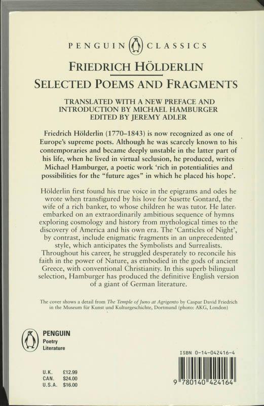 Rückseite: 9780140424164 | Selected Poems and Fragments | Dual-Language Edition | Hölderlin | XV