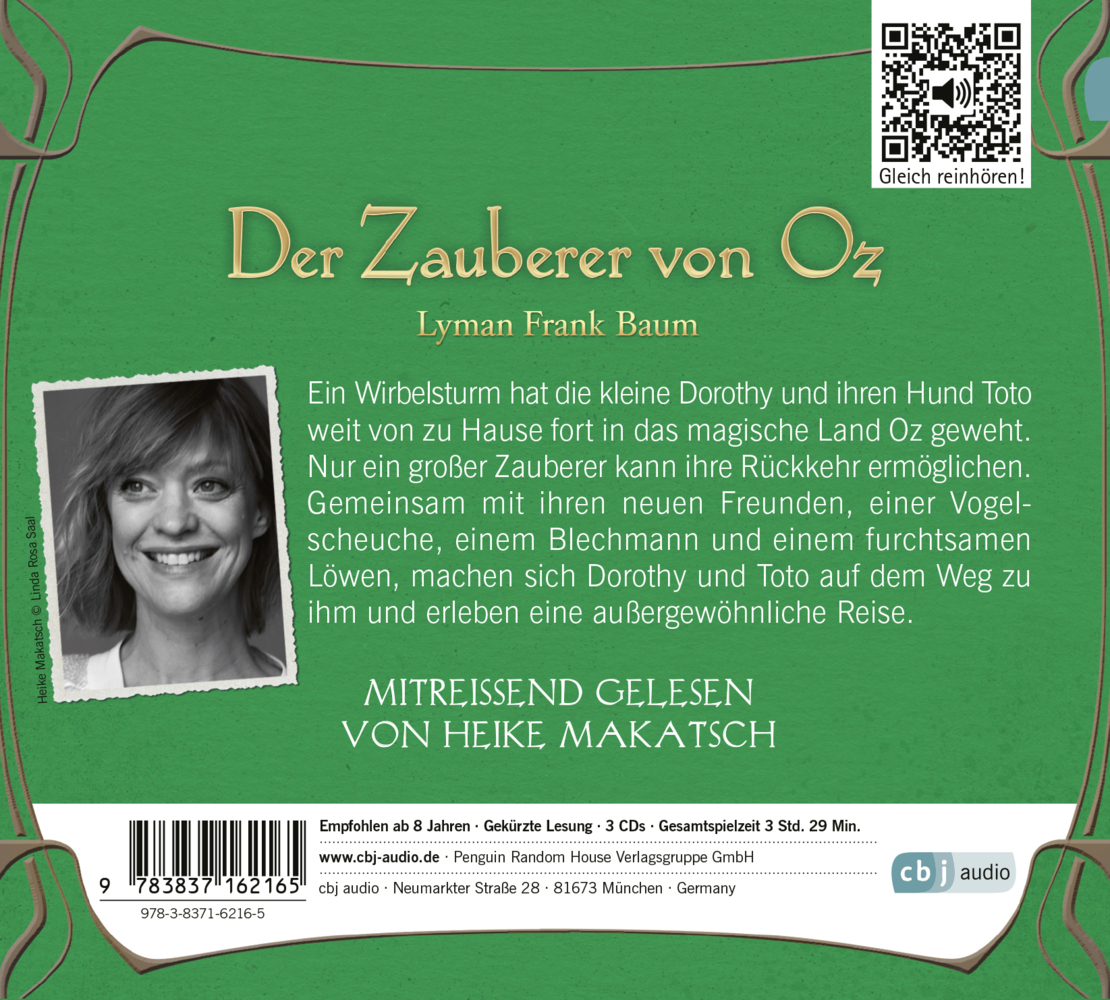 Bild: 9783837162165 | Der Zauberer von Oz, 4 Audio-CD | Lyman Frank Baum | Audio-CD | 3 CDs