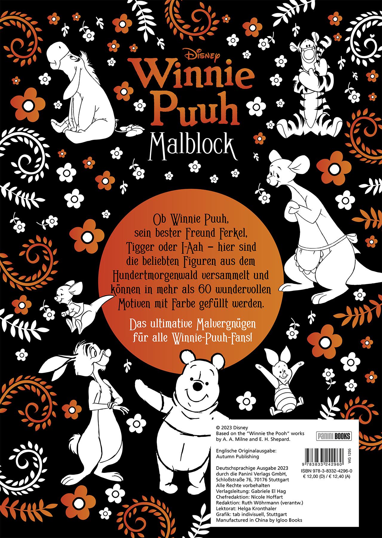 Rückseite: 9783833242960 | Disney Winnie Puuh: Malblock | Cover mit Goldfolienprägung | Panini