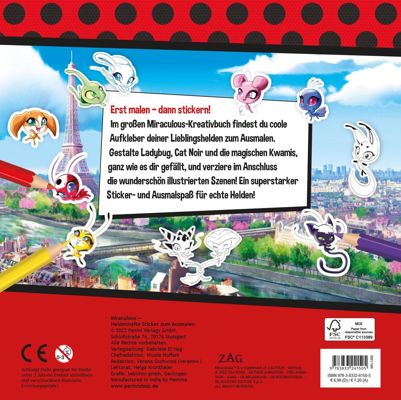 Rückseite: 9783833241505 | Miraculous: Heldenhafte Sticker zum Ausmalen | Panini | Taschenbuch