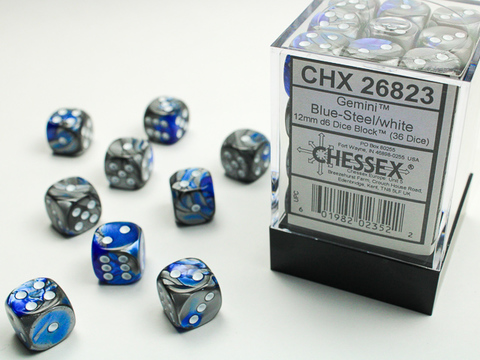 Cover: 601982023522 | Gemini® 12mm d6 Blue-Steel/white Dice Block™ (36 dice) | deutsch